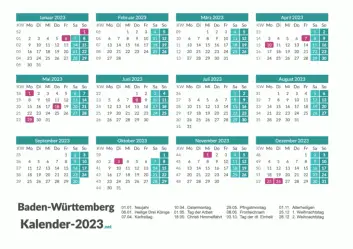 Baden-Württemberg Kalender 2023 + Feiertage Vorschau