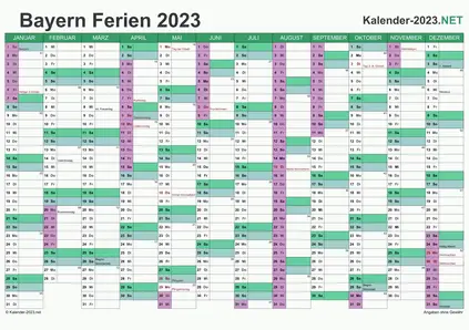 Vorschau EXCEL-Kalender 2023 mit den Ferien Bayern