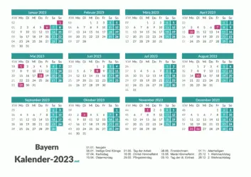 Bayern Kalender 2023 + Feiertage Vorschau