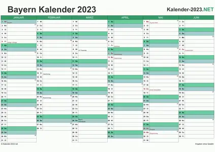 Bayern Halbjahreskalender 2023 Vorschau