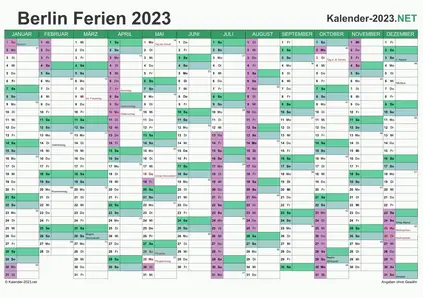 Vorschau EXCEL-Kalender 2023 mit den Ferien Berlin