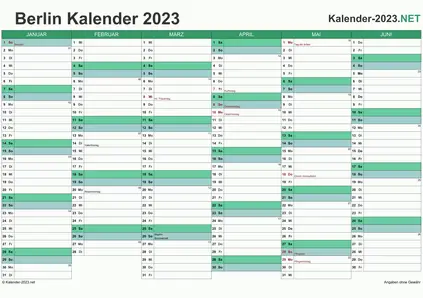 Vorschau Halbjahreskalender 2023 für EXCEL Berlin