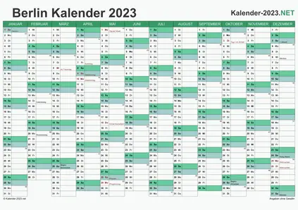 Vorschau Kalender 2023 für EXCEL mit Feiertagen Berlin