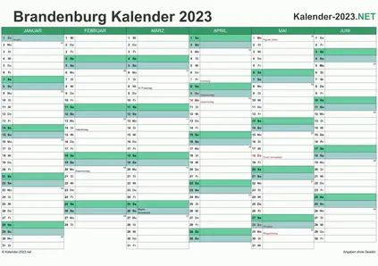 Vorschau Halbjahreskalender 2023 für EXCEL Brandenburg