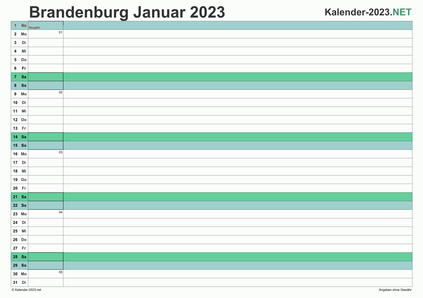 Vorschau Monatskalender 2023 für EXCEL Brandenburg