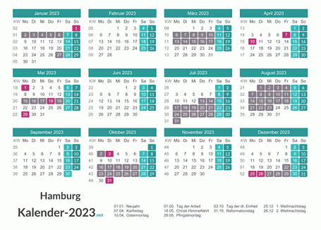 Kalender mit Ferien Hamburg 2023 Vorschau
