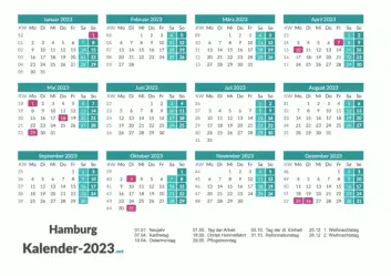 Hamburg Kalender 2023 + Feiertage Vorschau