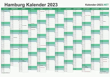 Vorschau Kalender 2023 für EXCEL mit Feiertagen Hamburg