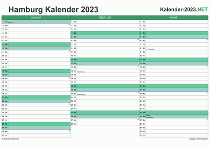Vorschau Quartalskalender 2023 für EXCEL Hamburg
