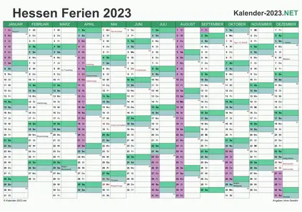 Kalender mit Ferien Hessen 2023 Vorschau