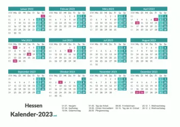 Hessen Kalender 2023 + Feiertage Vorschau