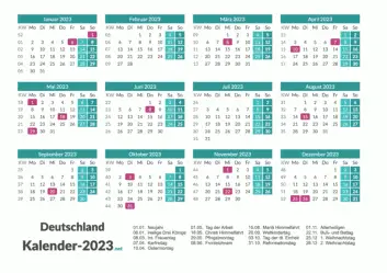 Kalender 2023 mit Feiertagen Vorschau