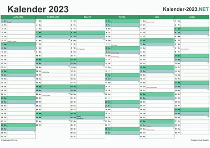 Vorschau Halbjahreskalender 2023 für EXCEL Deutschland
