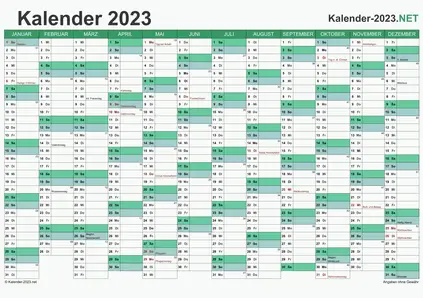 Vorschau Kalender 2023 für EXCEL mit Feiertagen Deutschland