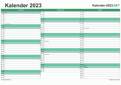 Vorschau Quartalskalender 2023 für EXCEL Deutschland