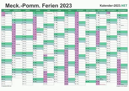Vorschau EXCEL-Kalender 2023 mit den Ferien Meck-Pomm