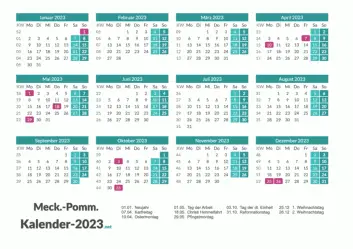 Meck-Pomm Kalender 2023 + Feiertage Vorschau