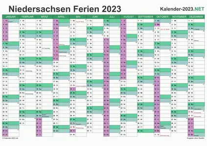 Vorschau EXCEL-Kalender 2023 mit den Ferien Niedersachsen