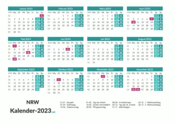 Nordrhein-Westfalen Kalender 2023 + Feiertage Vorschau