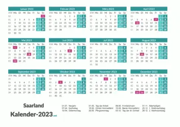 Saarland Kalender 2023 + Feiertage Vorschau