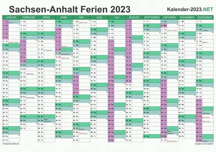 Kalender mit Ferien Sachsen-Anhalt 2023 Vorschau