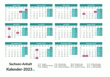 Sachsen-Anhalt Kalender 2023 + Feiertage Vorschau