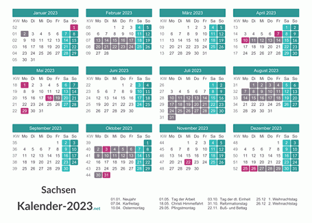 Kalender mit Ferien Sachsen 2023 Vorschau