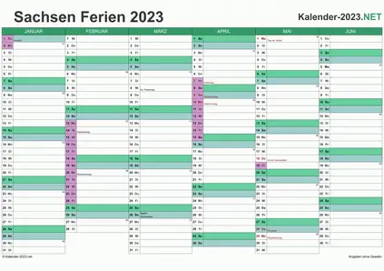 Halbjahreskalender mit Ferien Sachsen 2023 Vorschau