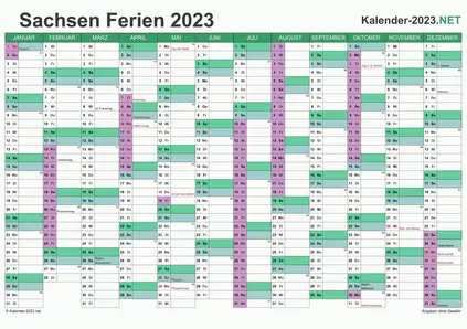 Vorschau EXCEL-Kalender 2023 mit den Ferien Sachsen