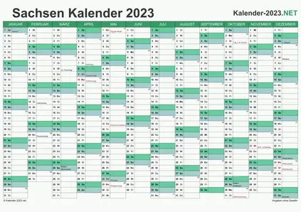 Vorschau Kalender 2023 für EXCEL mit Feiertagen Sachsen