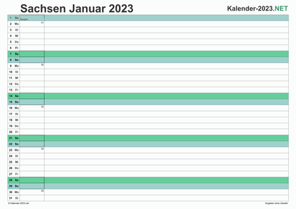 Vorschau Monatskalender 2023 für EXCEL Sachsen