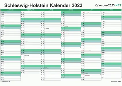 Vorschau Halbjahreskalender 2023 für EXCEL Schleswig-Holstein