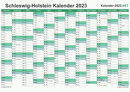 Vorschau Kalender 2023 für EXCEL mit Feiertagen Schleswig-Holstein