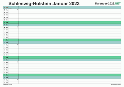 Vorschau Monatskalender 2023 für EXCEL Schleswig-Holstein