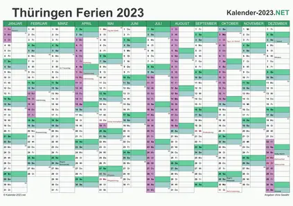 Vorschau EXCEL-Kalender 2023 mit den Ferien Thüringen