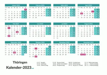 Thüringen Kalender 2023 + Feiertage Vorschau
