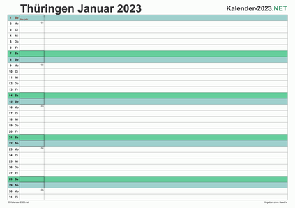 Vorschau Monatskalender 2023 für EXCEL Thüringen